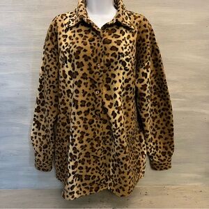 Vintage Newport News Soft Leopard Print Button Down Shirt Jacket Size Medium GC